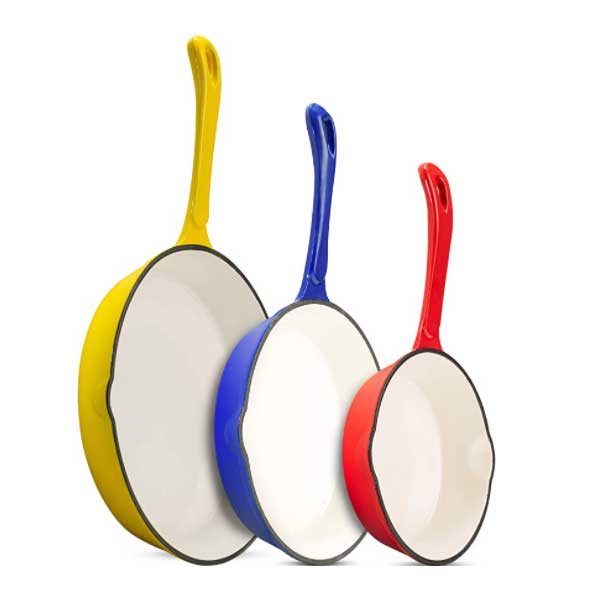 Enameled Cast Iron Skillet, Set of 3 Cooking Pan with Porcelain Enamel Coating