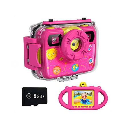 OurLife Waterproof Camera 1080P 8MP 2.4 Inch Screen with 8GB Micro SD Card for Kids