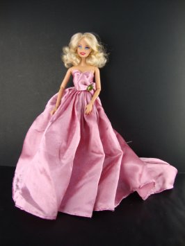 A Long Flowing Gown in Pink with a Large Train Made to Fit the Barbie  Girls Doll