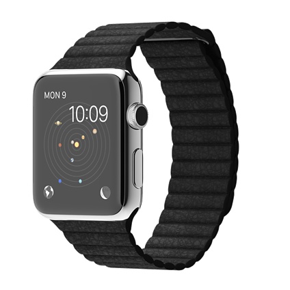 Apple watch 42mm Stainless Steel Case with Black Leather Loop Smart  watch