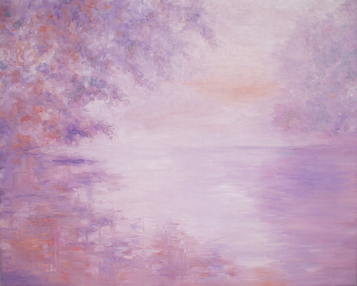 Early Morning Mist Over the Lake - Oil paining by Animesh Roy
