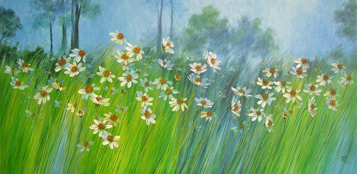 Flowers in the Mist - Oil paining by Swati Kale