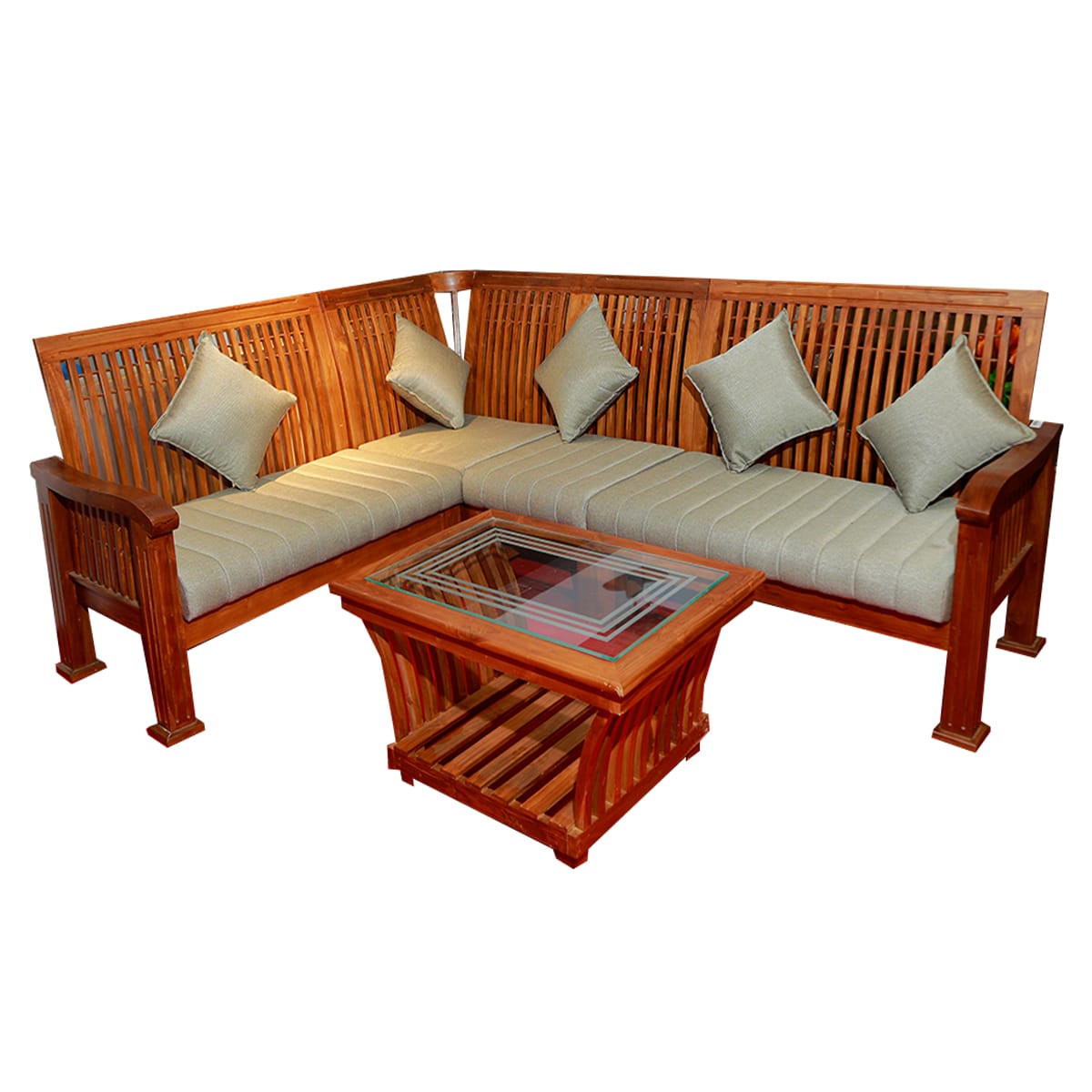 Teak Wood Sofa With Teapoy