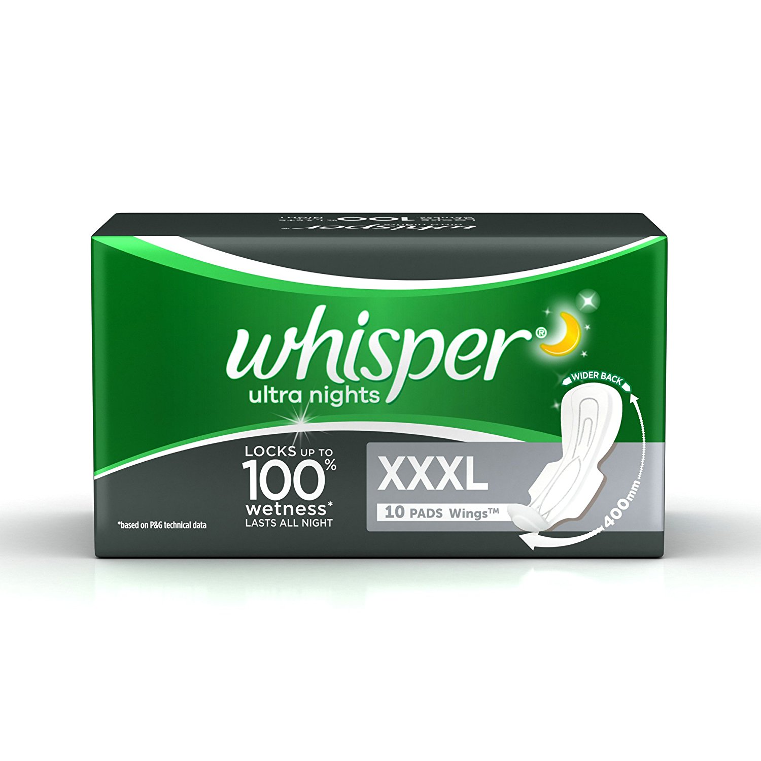 Whisper Ultra Nights Sanitary Pads - XXXL Wings (10 Piece of Pack)