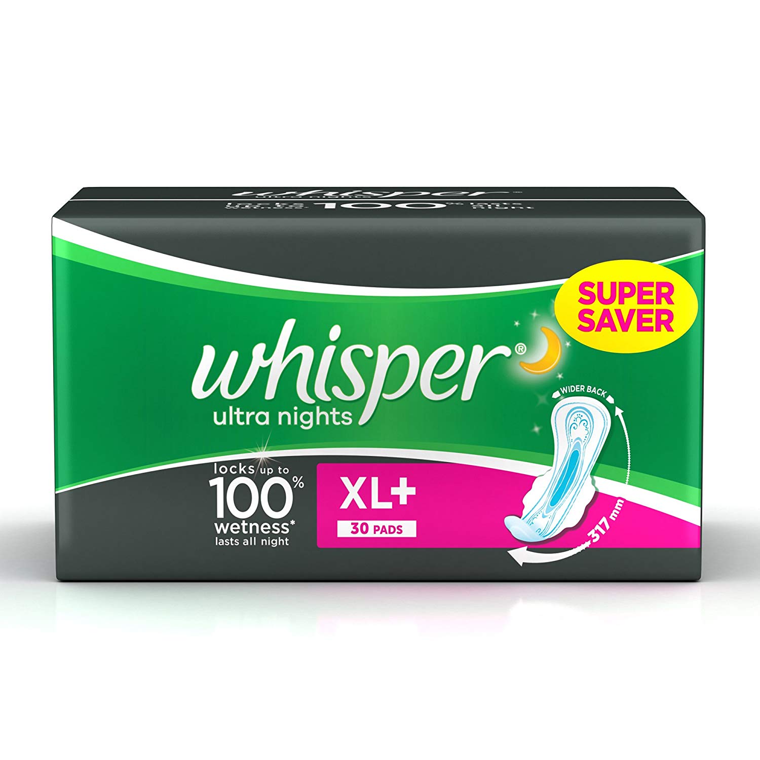 Whisper Ultra Overnight Sanitary Pads XL Plus wings (30 Count)