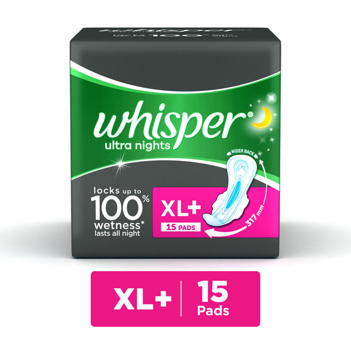 Whisper Ultra Overnight Sanitary Pads XL Plus wings (15 Count)