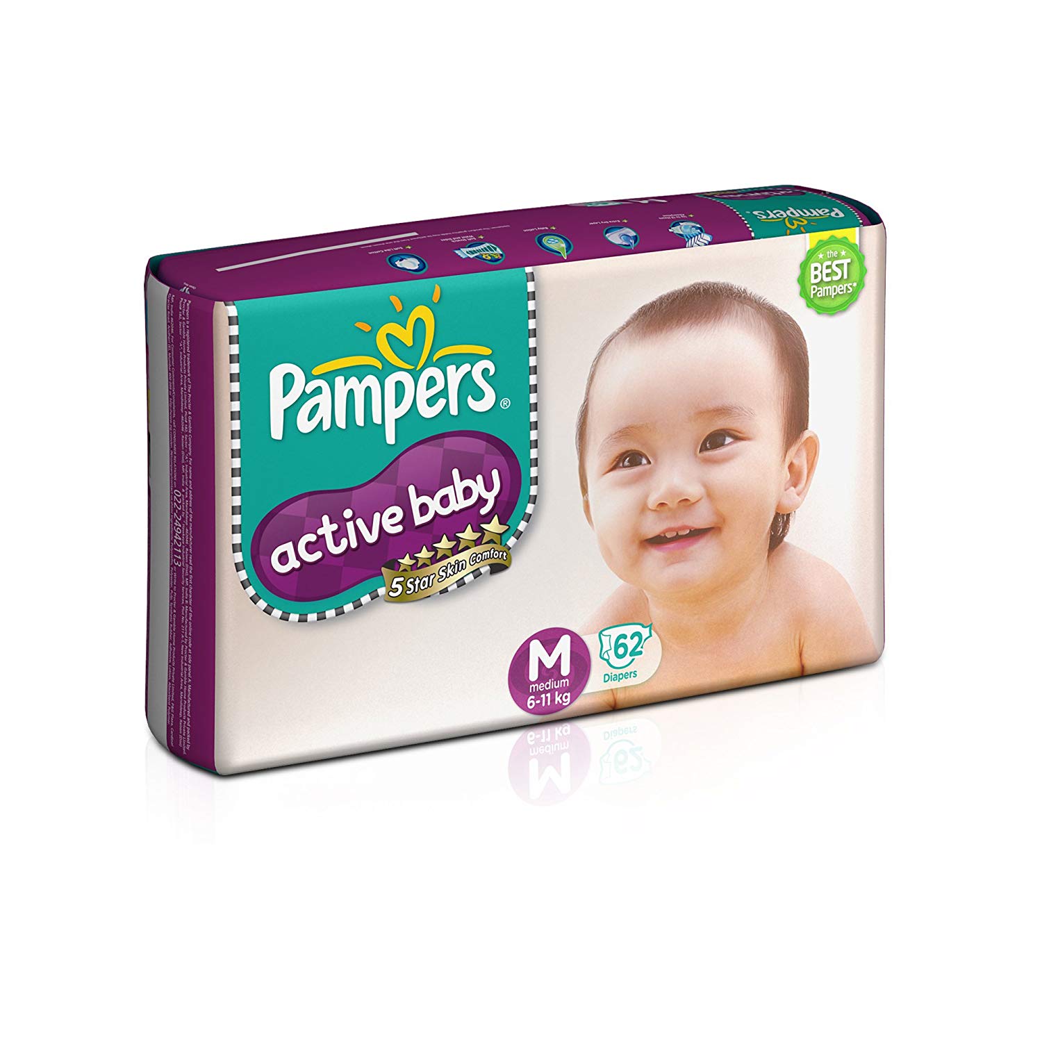 Pampers Active Baby Medium Size Diapers(62 Count)