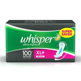 Whisper Ultra Overnight Sanitary Pads XL Plus wings (30 Count)